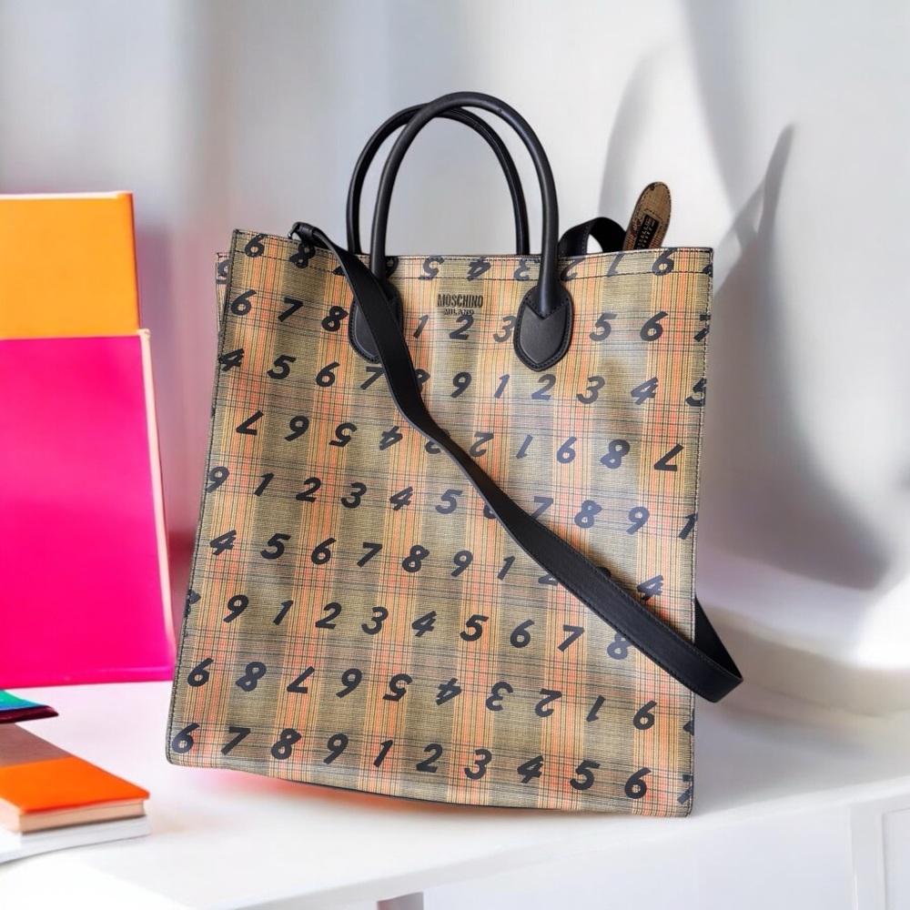 Moschino Beige and Black Number Print Tote Bag